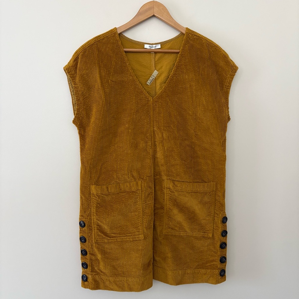 Madewell Corduroy Side-Button Shift Dress Mini Sleeveless Antique Gold Size S - Picture 10 of 11